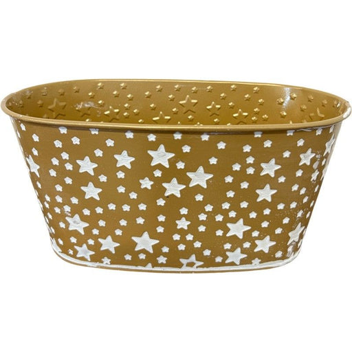 Gold Zinc Oval Pot with White Stars x 23cm