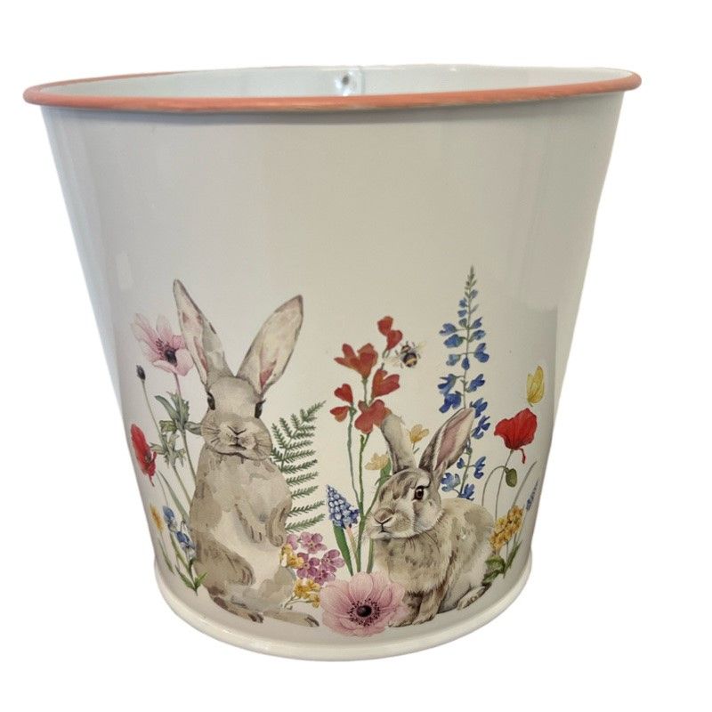 Spring Rabbit Zinc Pot x 14.3cm — Artificial Floral Supplies