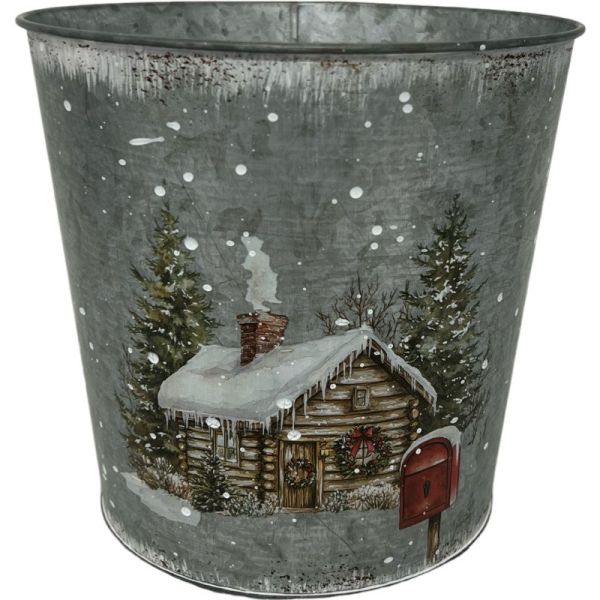 Christmas Cottage Zinc Pot