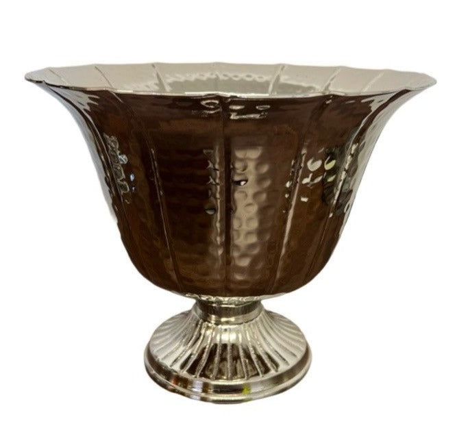 Ribbed Footed Metal Urn x 24.5cm - Silver