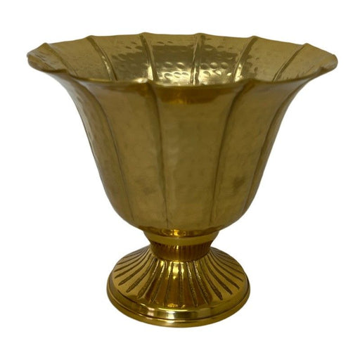 Ribbed Footed Metal Urn x 19.5cm - Gold