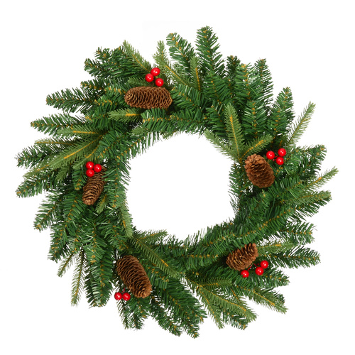 Green Pine Wreath With Cones & Berries x 50cm