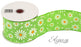 Wired Edge Ribbon White Daisies on Green 63mm x 9.1m