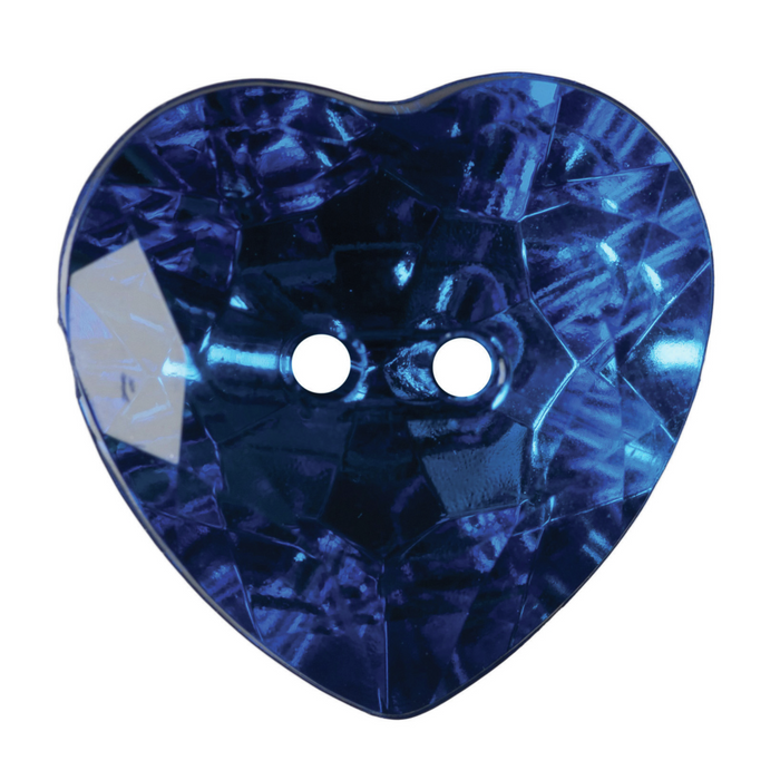 12mm-Pack of 5, Blue Diamante Heart Buttons