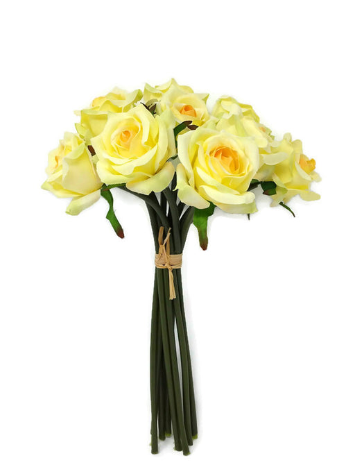 10 Head 6cm diameter Rose Bunch x 30cm - Lemon/Yellow