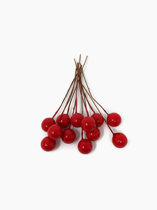 12 Wired Glossy Red Berries