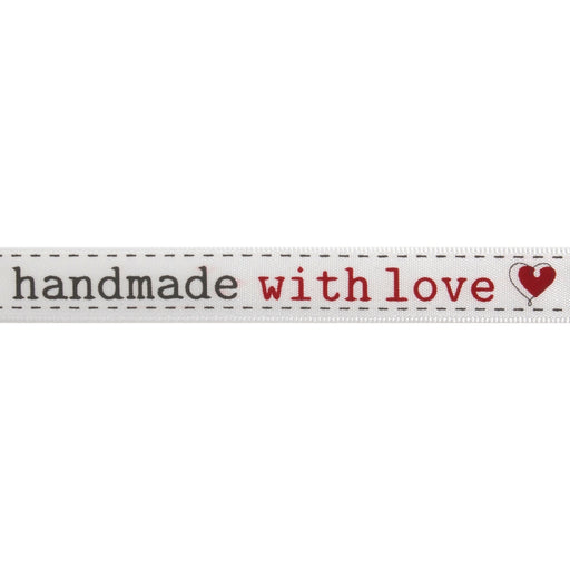 "handmade with love" Satin Ribbon -  Red and Grey - 12mm x 4m Roll