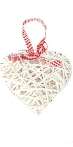 15cm White Wicker Heart With Red Gingham Ribbon