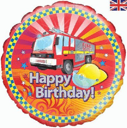 18" Foil Balloon - Happy Birthday Fire Engine