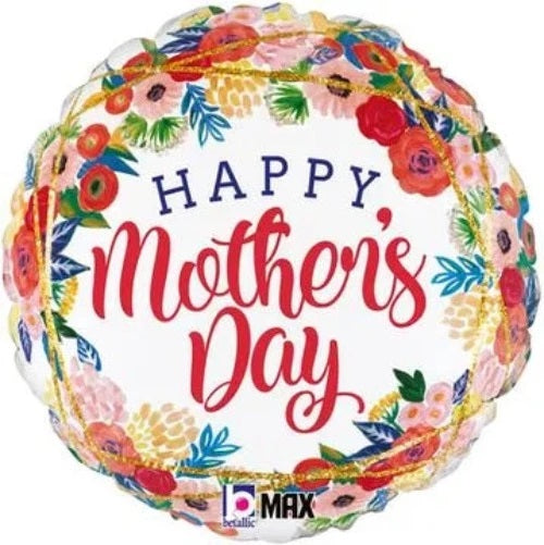 18inch Mother's Day Floral Geo Holographic Foil Balloon