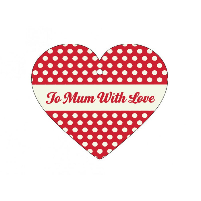 12 Heart Shaped Red & Cream Polka Dot Gift Message Cards To Mum With Love