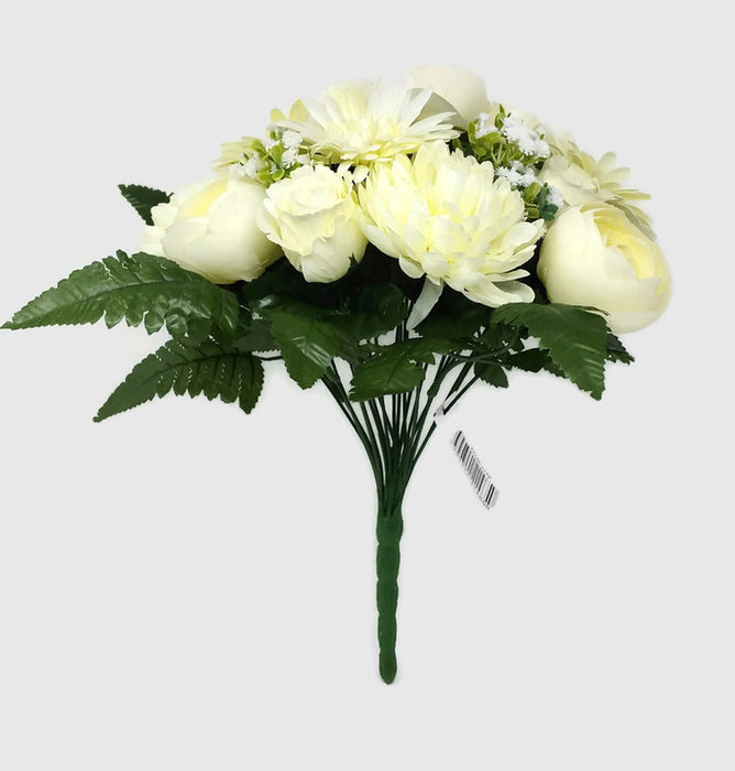 22 Stem Rose Gerbera & Ranunculus Flower Bush - Cream