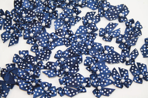 9mm Polka Dot Bows x 100 Navy Blue