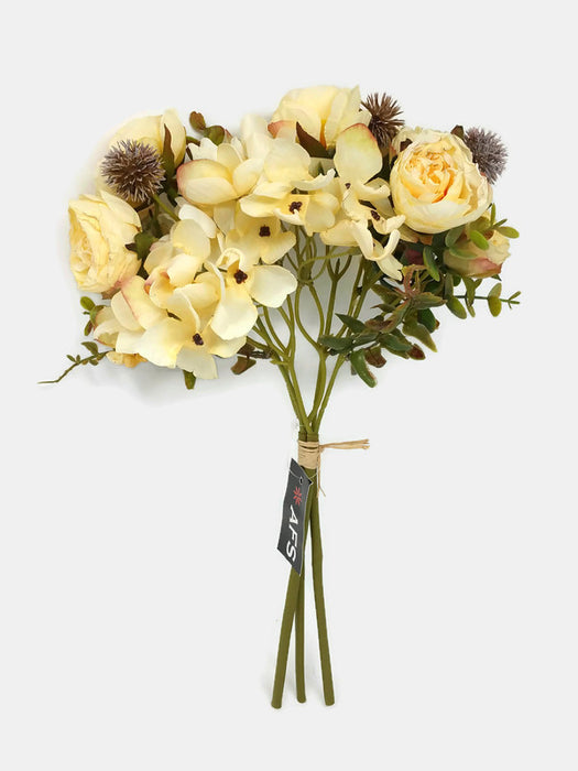 Dried Style Rose Hydrangea & Globe Thistle Bundle - Cream