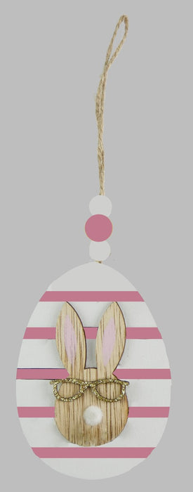 Hanging Wooden Egg - Pink & White