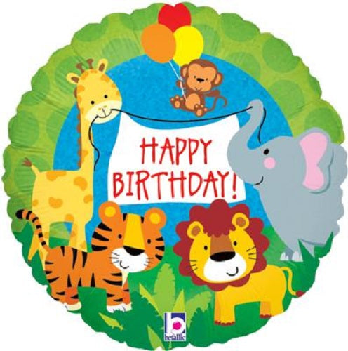 18" Foil Holographic Balloon - Jungle Animals Happy Birthday