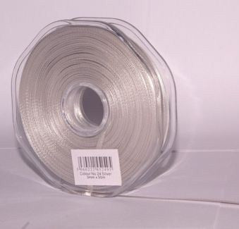 10mm x 20m Double Faced Silver Satin Ribbon