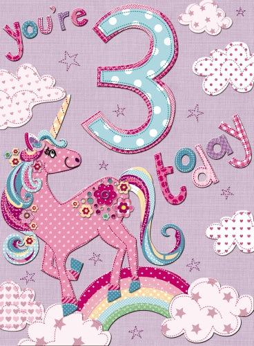7x5" Card - 3rd Birthday - Unicorn