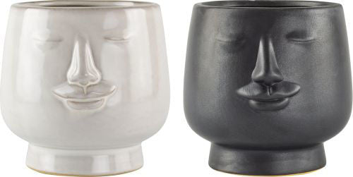 Ceramic Planter Nordic Faces 14cm - Black/White