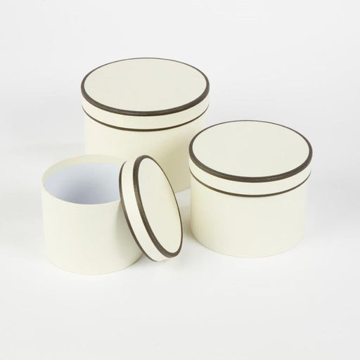 Round Couture Lined Hat Boxes Set of 3 - Cream with Black Piping