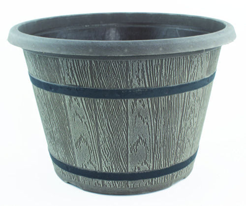 Plastic Cask Planter with Band 25cm - Driftwood
