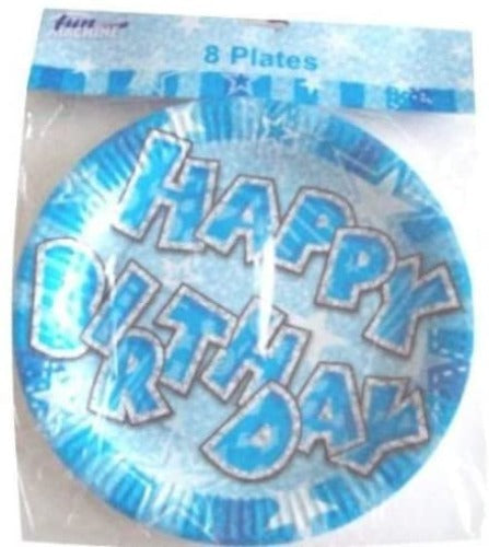 8 Paper Plates - Blue Happy Birthday