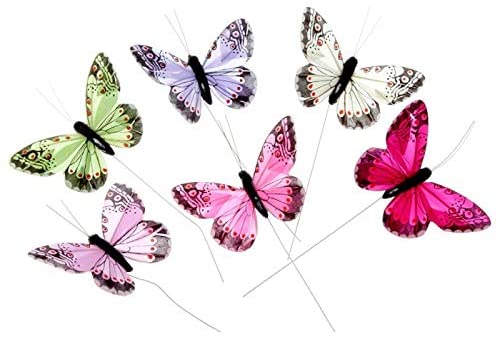 7cm Jewel Tone Feather Butterflies - Hot Pink, Purple, Cream, Green, Fuchsia and Pale Pink