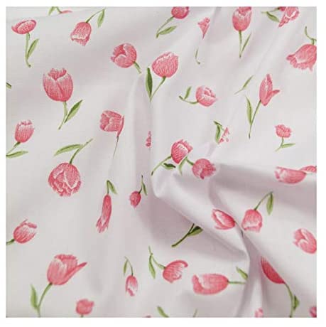 1 Metre Pink Tulips Printed Japanese Polycotton Fabric - 45" Width- till code ep3