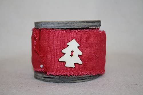 Red 4.5 Cm x 3m Muslin Ribbon With Wooden Christmas Trees