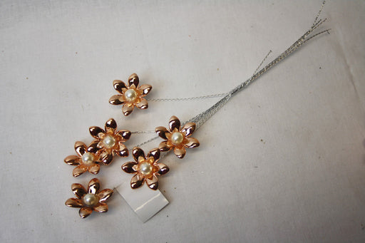 Rose Gold Metallic Flower with Pearl Centre Wire Spray 21cm x 3cm