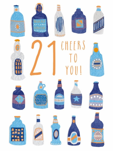 7x5" Card-  Boys Blue Beer Bottle 21st Birthday