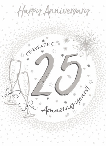 7x5" Card -  Happy Anniversary - Celebrating 25 Years - Silver