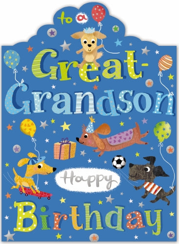 7x5" Card - Birthday Great Grandson - Party Dogs