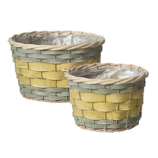 Round Harper Lined Baskets Set of 2 - Yellow & Green