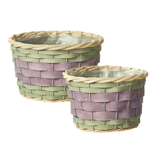 Round Harper Lined Baskets Set of 2 - Lilac & Green