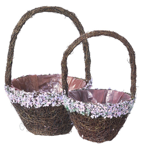 Mia Round Lined Basket - Set of 2 - Pink/Lilac