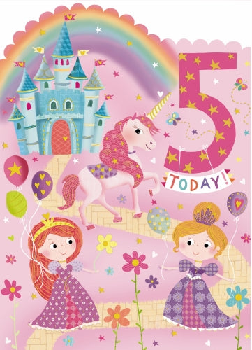 7X5" Card Girls 5th Birthday Princess Unicorn Castle