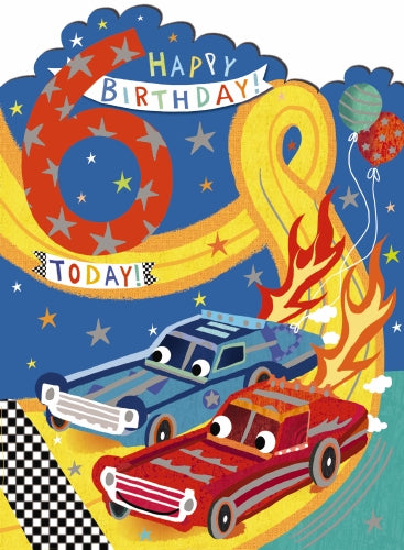 7X5" Card Boys 6th Birthday Racing Cars