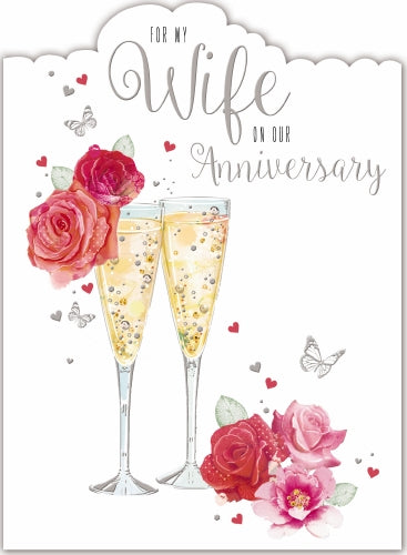 7x5" Card -  Wife Anniversary - Champagne Glasses