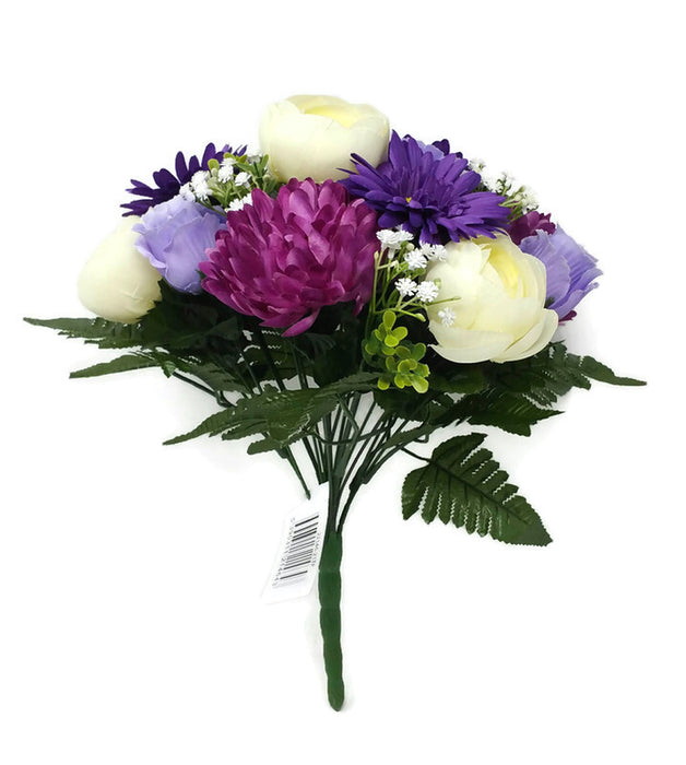 22 Stem Rose Gerbera & Ranunculus Flower Bush  - Purple