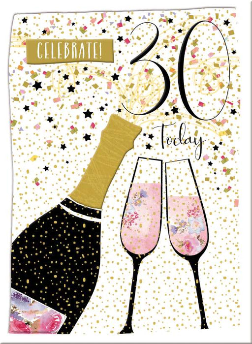 7x5" Card -  30th Birthday - Champagne \ Wine Image