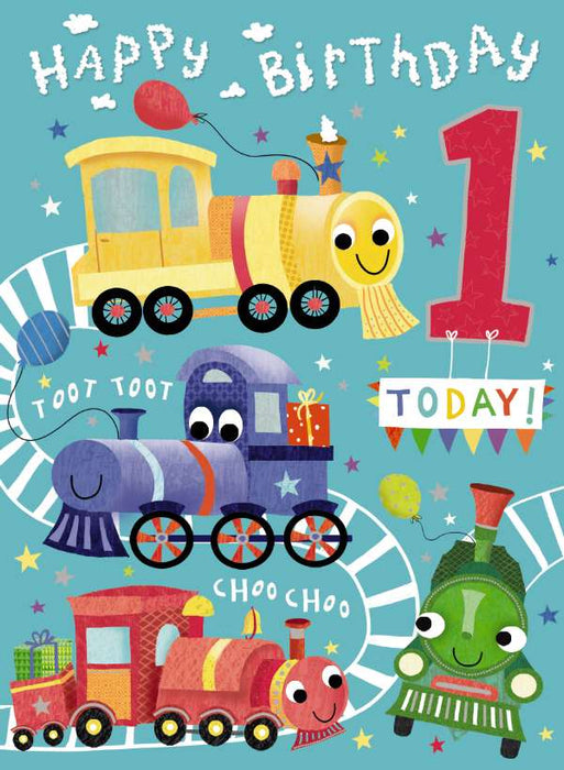 7x5" Card -  1st Birthday - Trains