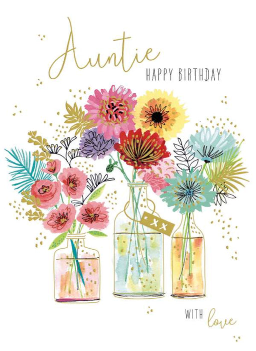 7x5" Card -  Happy Birthday Auntie - 3 Flower Vases Image