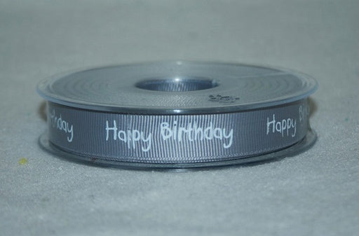 16mmx20m grosgrain happy birthday ribbon grey L595