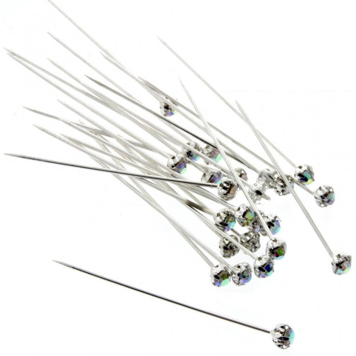 12 x  4mm Diamante Corsage Pins - Iridescent
