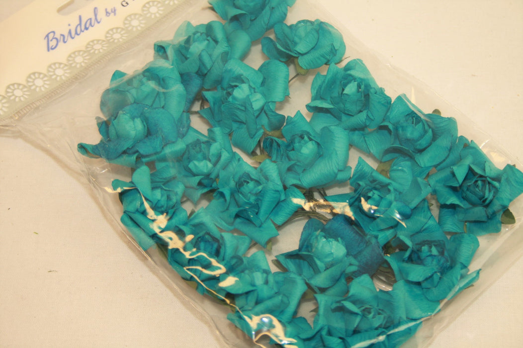 Small Teal Paper Rose Heads x 20