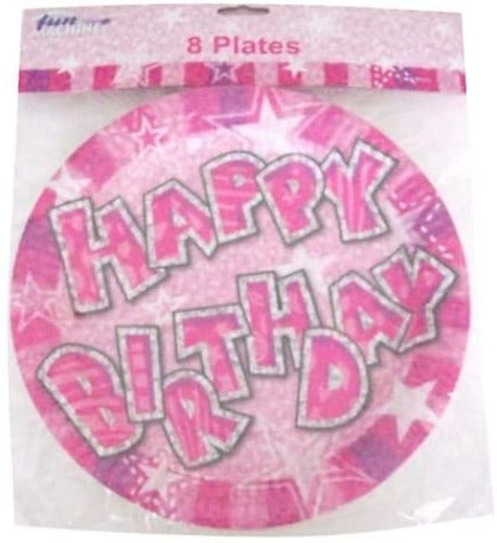 8 Plates - Pink - Happy Birthday