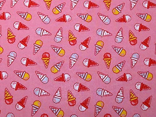 1 Metre Polycotton Ice Creams on Pink Background Summer 45" Width T203
