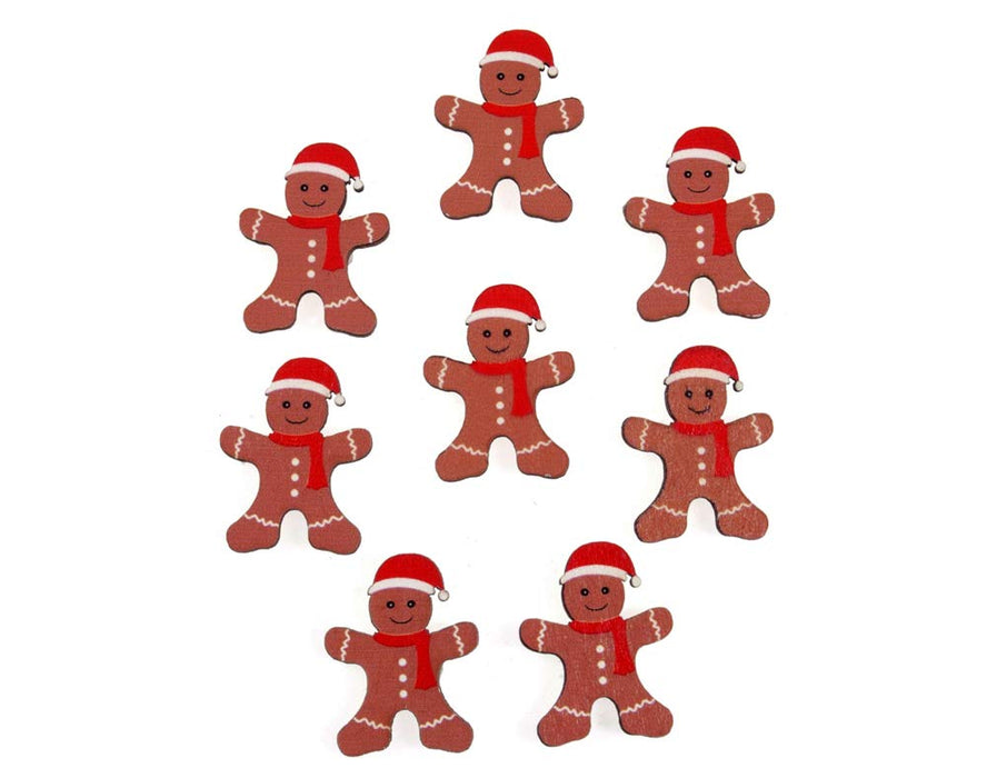 8 Wooden Christmas Gingerbread Men with Hats - Self Adhesive 