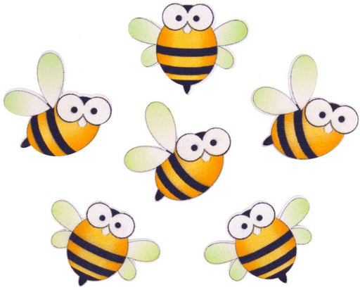 6 Wooden Printed Fun Bumble Bee Papercraft Embellishments Sticky Backs